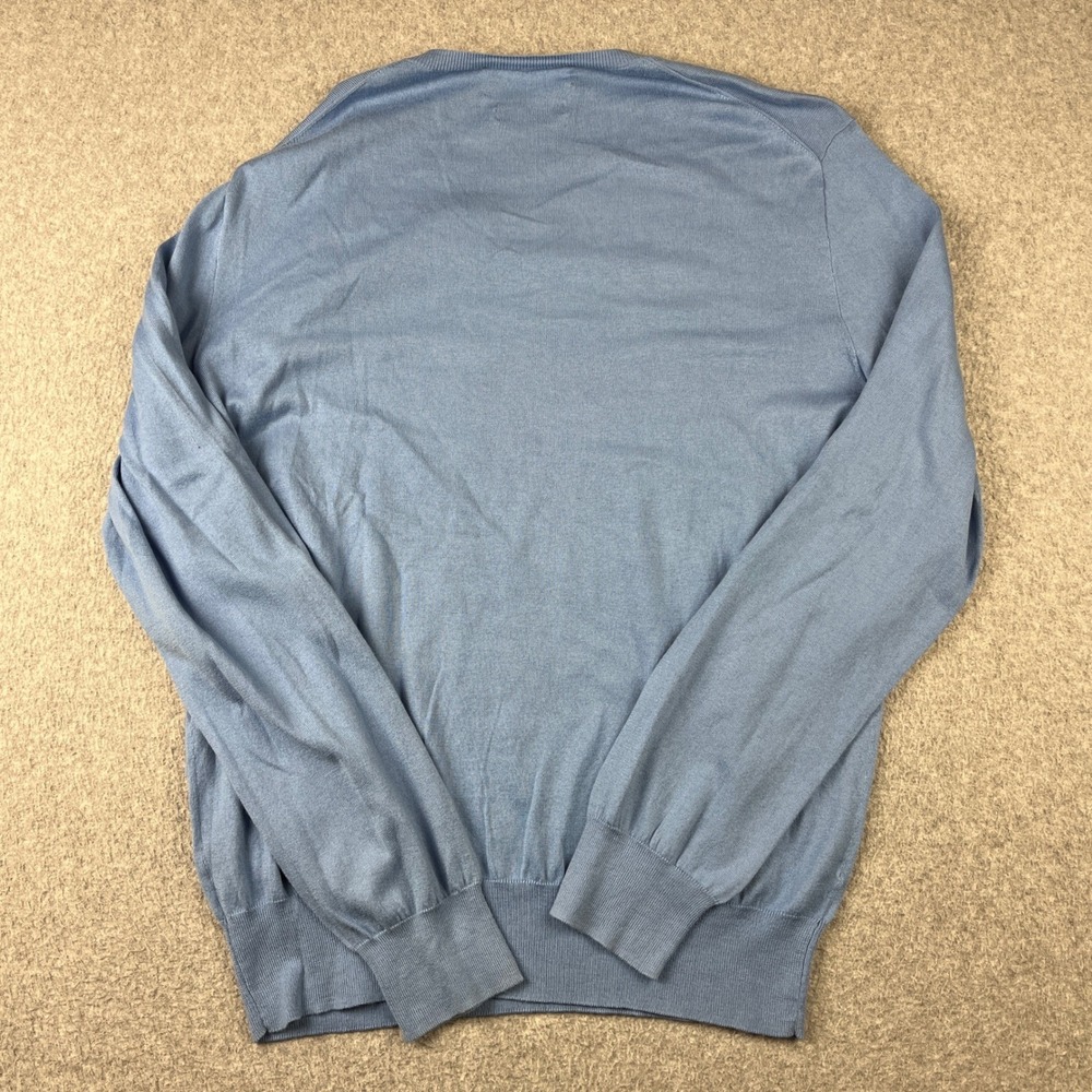Polo Ralph Lauren Sweater Mens Medium Blue Pima Cotton V-Neck Orange Pony Logo - Picture 5 of 9